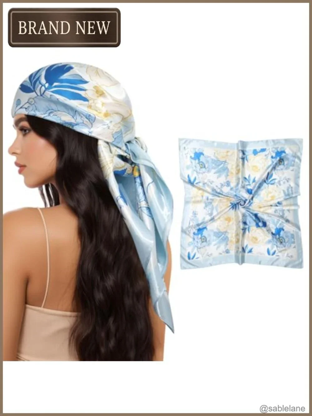Silky Satin Square Head Scarf for Women 35x35 Bandana Wrap